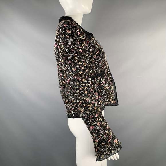 CHANEL Black Multi-Color Wool Blend Open Front Jacket - Picture 3 of 7